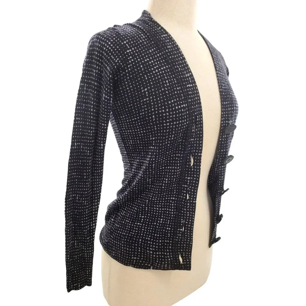 Tory Burch XS Wool Cardigan Button Front Long Sleeve Jacket Micro-Dot Preppy